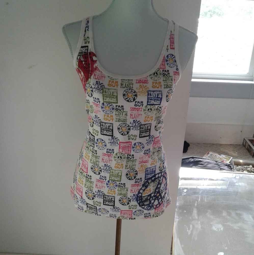 #27 Lucky Multicolor White Tank w Hippy Print